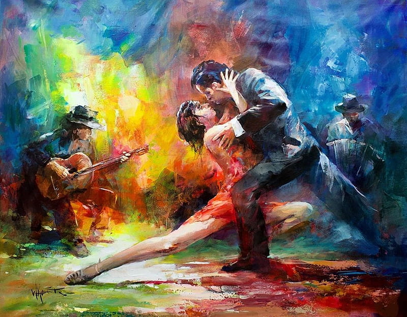 Tango Dancers...Painting, tango, music, dancers, bonito, Spanish, Latin, woman, HD wallpaper