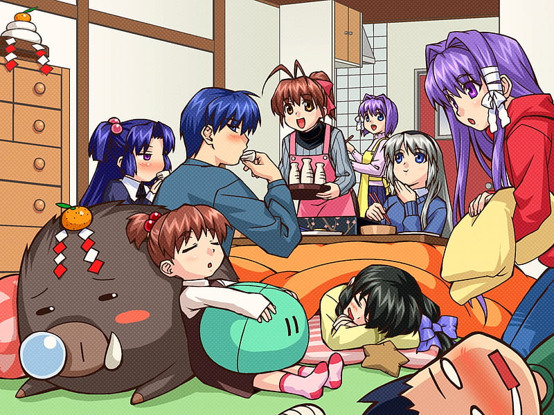 clannad, pretty, colorful, ibuki fuko, fujibayashi kyou, fujibayashi ryou, okazaki tomoya, furukawa nagisa, cute, sunohara youhei, ichinose kotomi, okazaki ushio, funny, botan, sakagami tomoyo, HD wallpaper