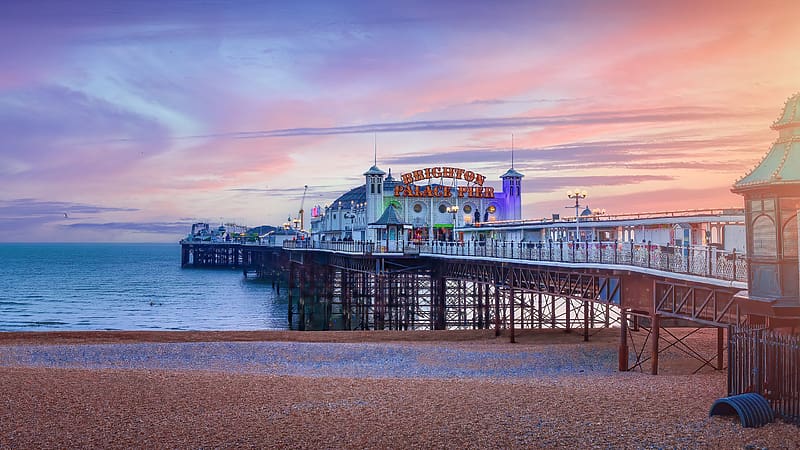 Brighton Palace Pier Beach Sunset England Bing, HD wallpaper