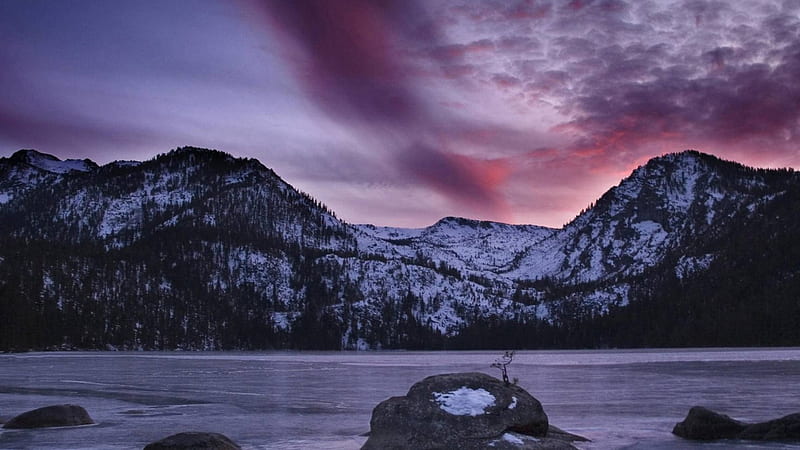 Cascade lake in the sierra navadas cal., mountains, sunset, clouds, lake,  winter, HD wallpaper | Peakpx