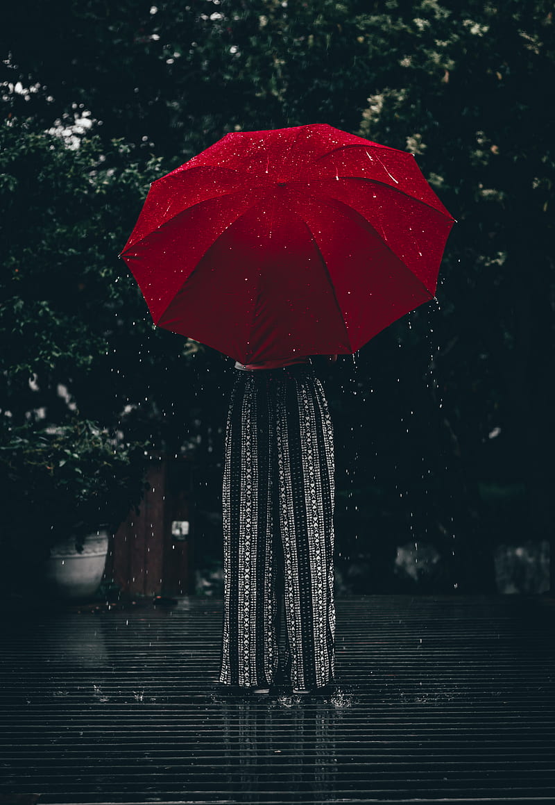 Person Standing Using Red Umbrella, HD phone wallpaper