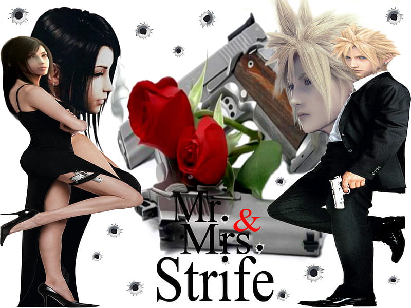 Mr & Mrs Strife, mr and mrs smith, ff7, cloud, movie, tifa, HD wallpaper