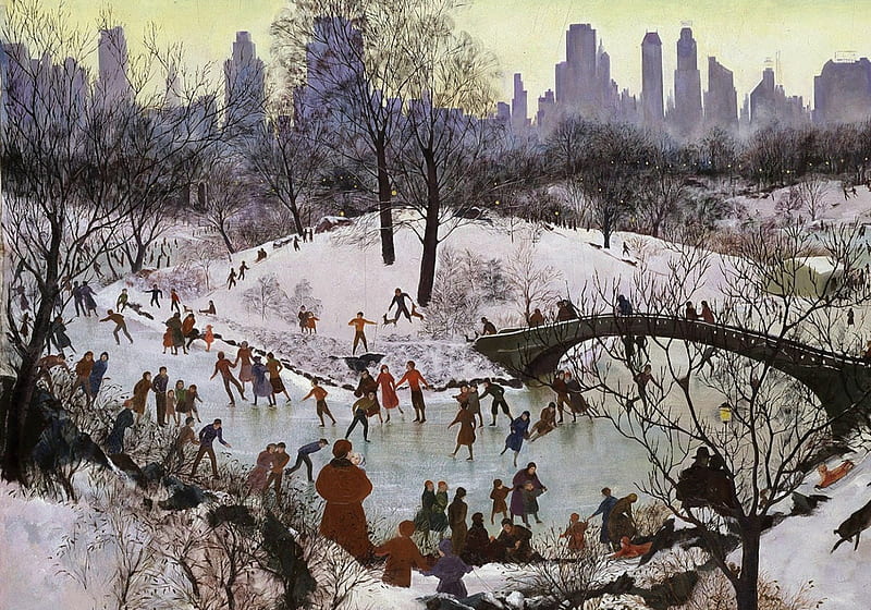 Agnes Tait - Skating in Central Park (1934), New York, American, Painting, Twentieth Century, HD wallpaper