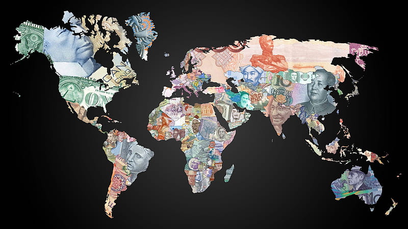 World Map , Money, Black Background, Studio Shot, Business • For You, Gray World Map, HD wallpaper