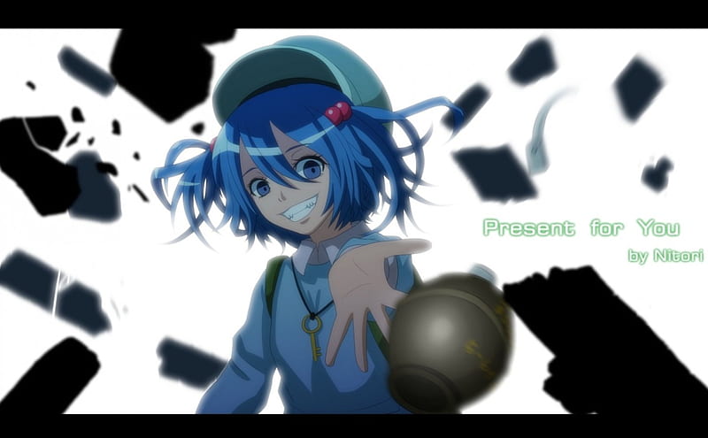 I got a present...for..you, hair, present, girl, anime, blue, hat, HD wallpaper