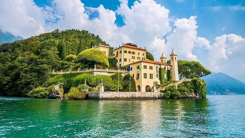 Villa Balbianello on Lake Como in Italy, Lake, Balbianello, Como, Villa, Italy, HD wallpaper