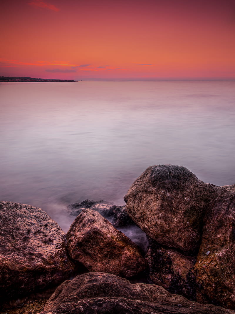 horizon, sunset, rocks, blocks, stones, HD phone wallpaper