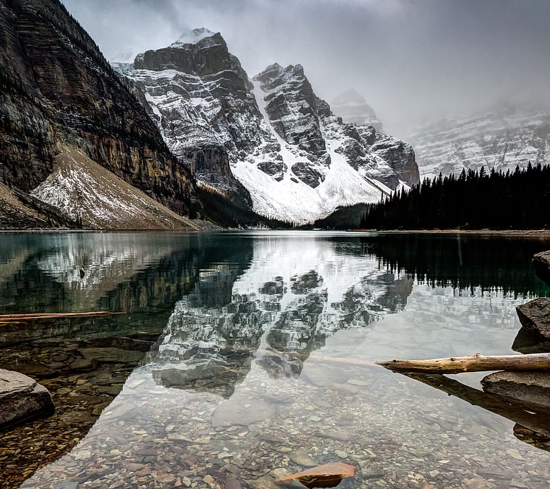 cold mountains, black, clouds, ice, lake, rock, water, winter, HD wallpaper