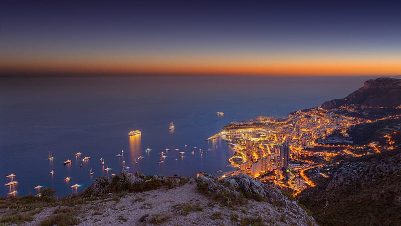 Monte Carlo, sunset, sea, lights, HD wallpaper | Peakpx
