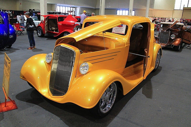 1935 Chevrolet Coupe, Classic, Yellow, Hotrod, GM, HD wallpaper