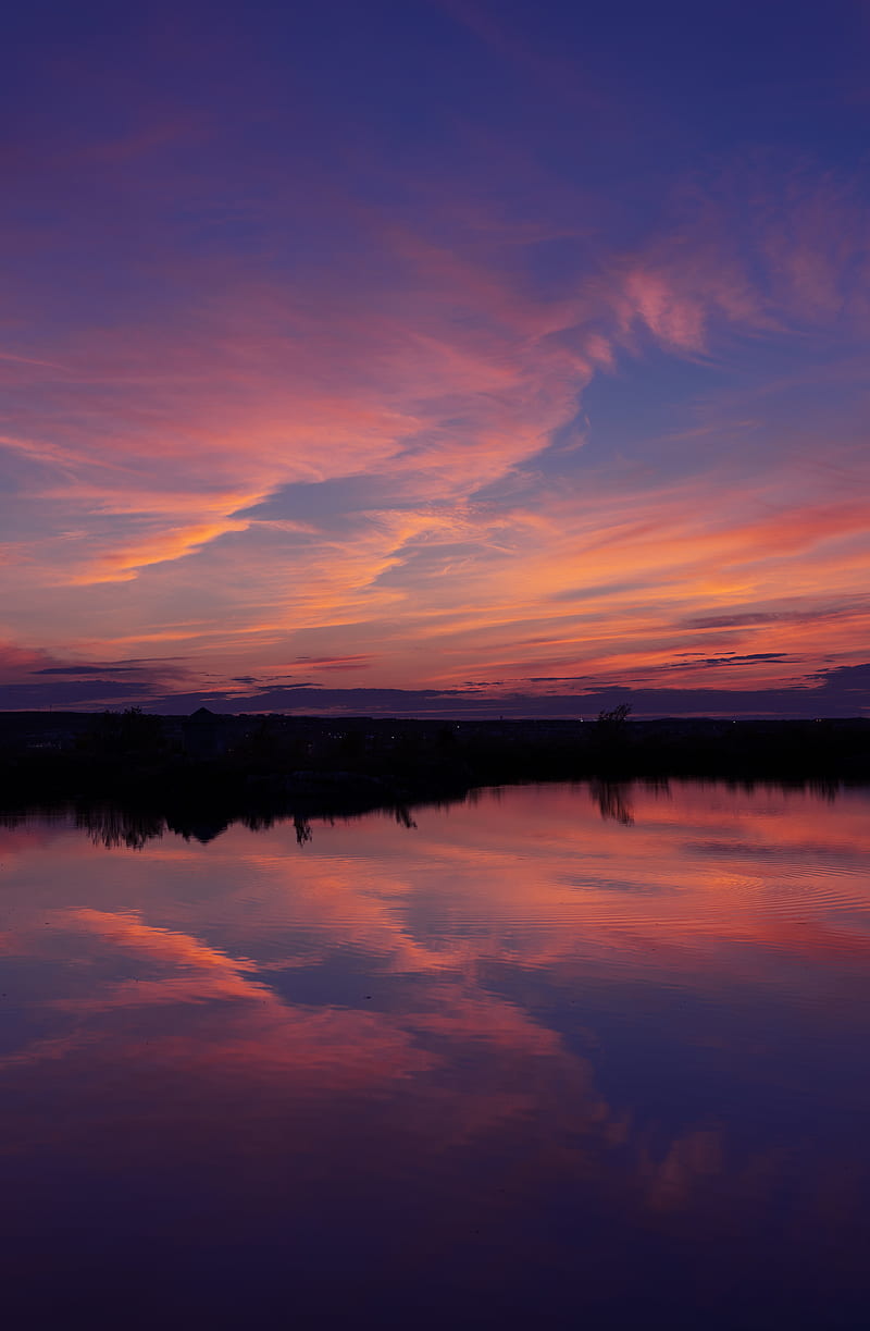 lake, sunset, landscape, twilight, reflection, dark, HD phone wallpaper