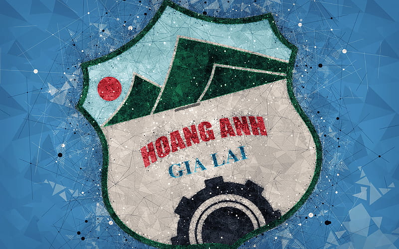 Hoang Anh Gia Lai FC geometric art, logo, blue background, Vietnamese football club, V-League 1, Pleiku, Vietnam, football, HD wallpaper