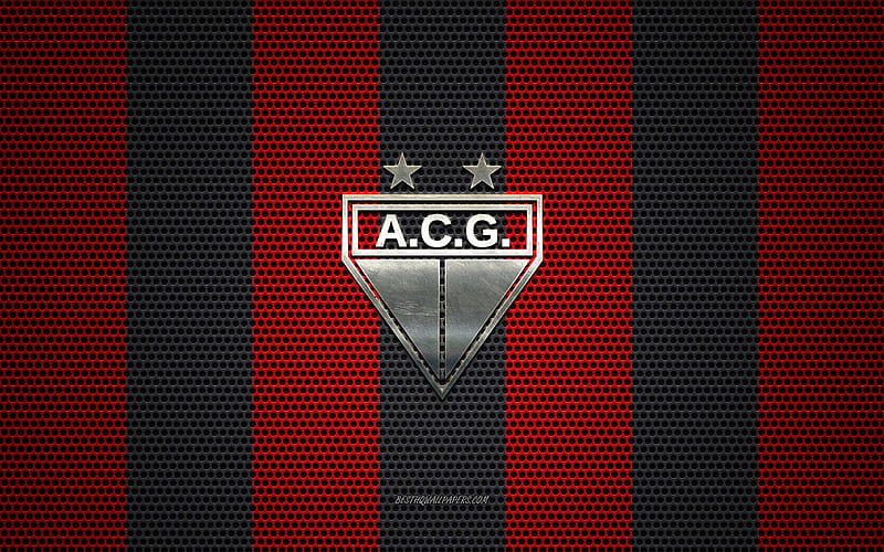 AC Goianiense logo, Brazilian football club, metal emblem, red-black metal mesh background, AC Goianiense, Serie A, Goiania, Goiás, Brazil, football, HD wallpaper