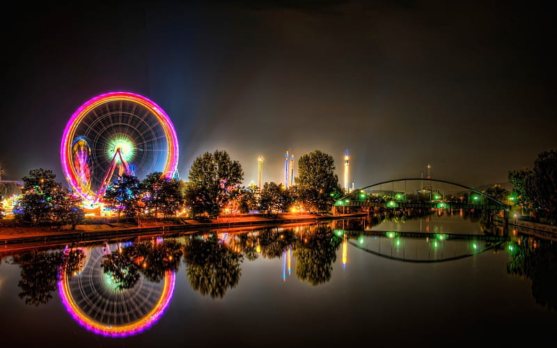 amusement park lights-Cities, HD wallpaper