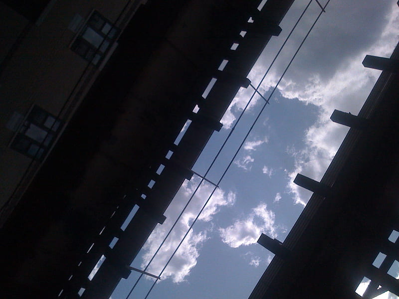 Sky showing above overpass, city, metro, clouds, sky, overpass, blue, HD wallpaper