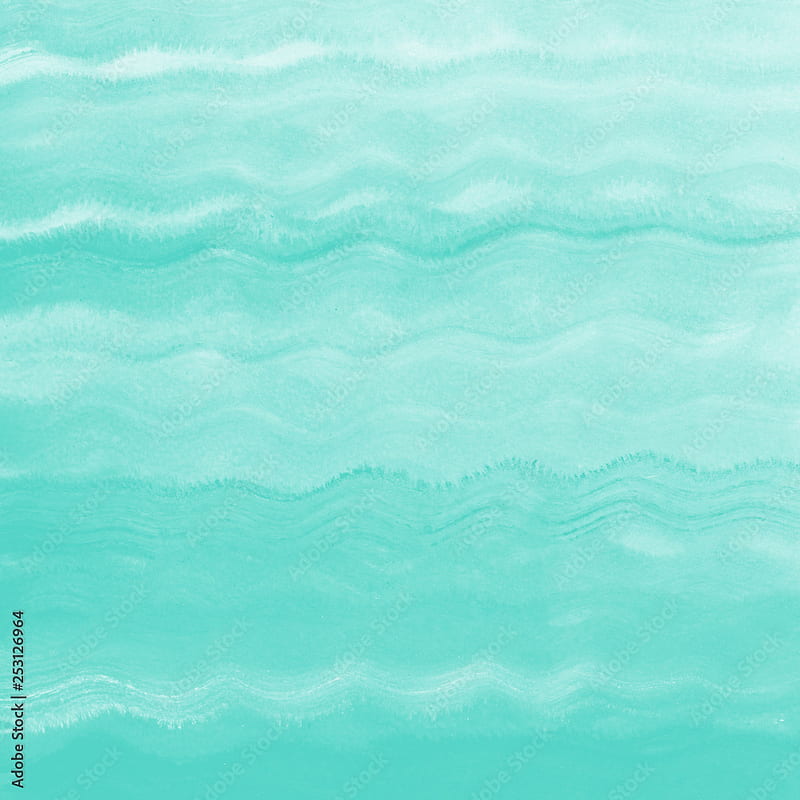 Mint green, sea foam, aqua color watercolor background with wavy undulating, winding stains. Hand drawn fill, watercolour painted texture. Aquarelle sea, ocean swimming pool water waves template. Stock Illustration, HD phone wallpaper