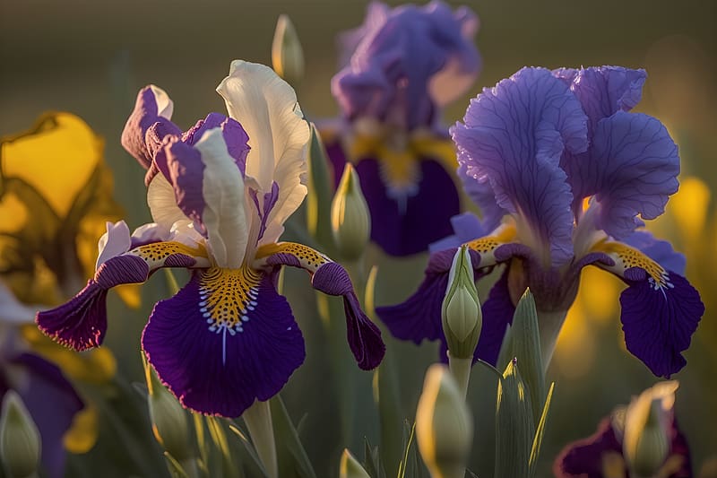 Beautiful iris flowers, Flowers, Yellow, Sunset, Purple, HD wallpaper