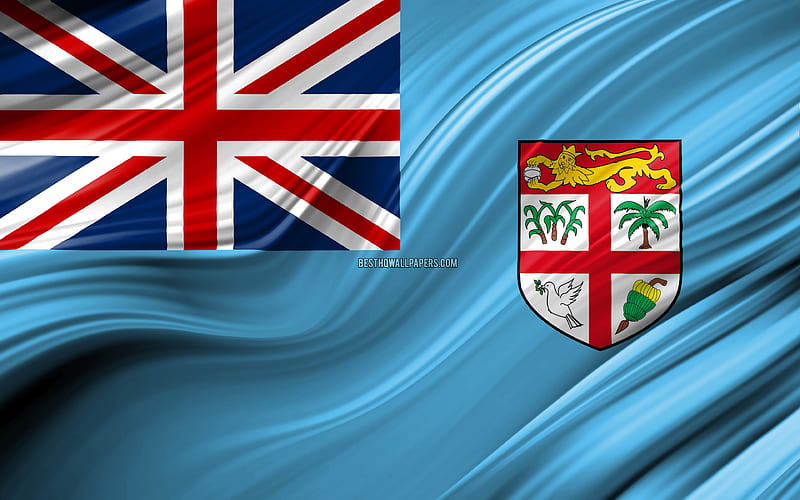 Fiji flag, Oceanian countries, 3D waves, Flag of Fiji, national symbols, Fiji 3D flag, art, Oceania, Fiji, HD wallpaper