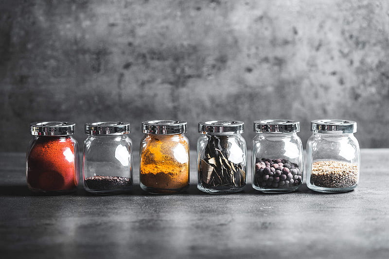 spices, color, glasses, gris, jar, light, HD wallpaper