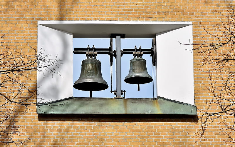 Church Bells, church, wall, bells, tower, HD wallpaper