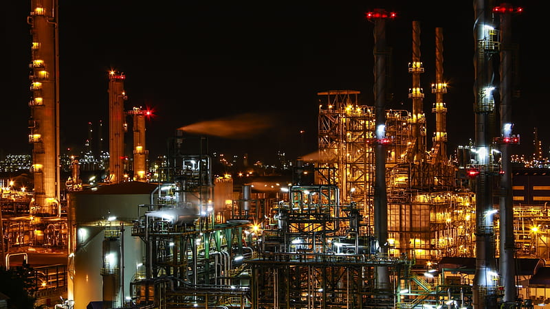 Chemical Plant at Night, Plant, Industrial, Night, Chemical, Building, HD wallpaper