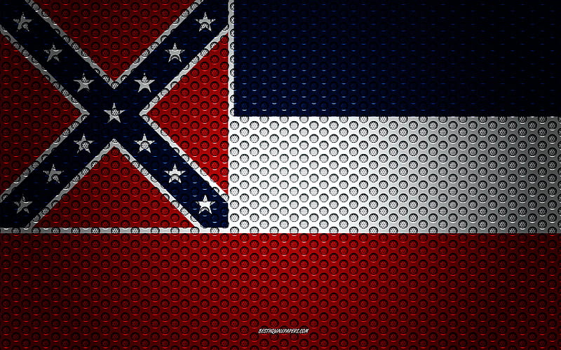 Flag of Mississippi American state, creative art, metal mesh texture, Mississippi flag, national symbol, Mississippi, USA, flags of American states, HD wallpaper