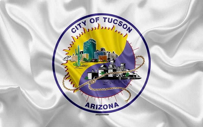 Flag of Tucson silk texture, American city, white silk flag, Tucson flag, Arizona, USA, art, United States of America, Tucson, HD wallpaper