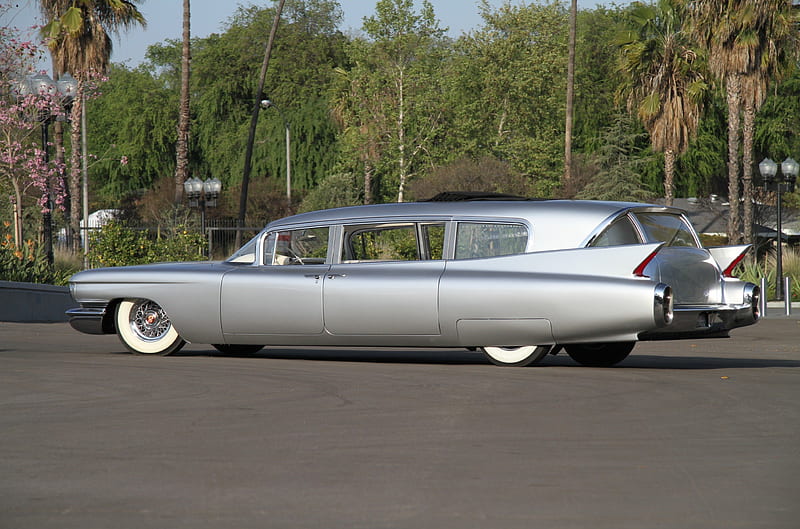 1960 Cadillac Hearse, Silver, Classic, GM, White Walls, HD wallpaper