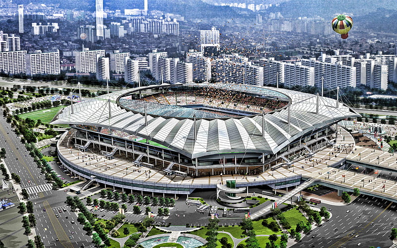 Sangam Stadium, aerial view, Seoul World Cup Stadium, football stadium, soccer, Seoul, South Korean stadiums, South Korea, Seoul FC stadium, HD wallpaper