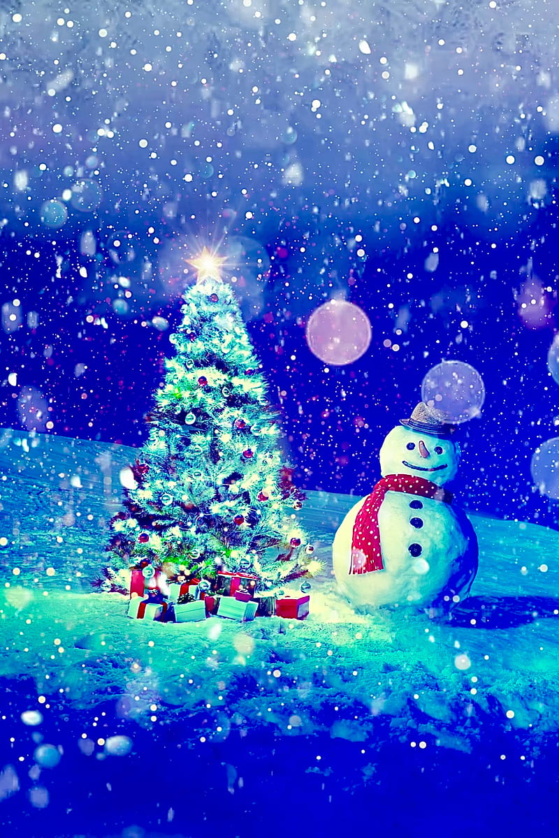 4K free download | Christmas Snowman, holiday, lights, snow, snowing ...