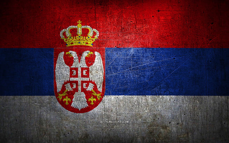 Serbian metal flag, grunge art, European countries, Day of Serbia, national symbols, Serbia flag, metal flags, Flag of Serbia, Europe, Serbian flag, Serbia, HD wallpaper