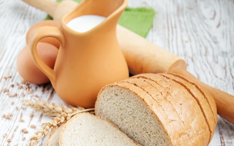 Bread And Milk, Milk, Wheat, Food, Bread, HD wallpaper