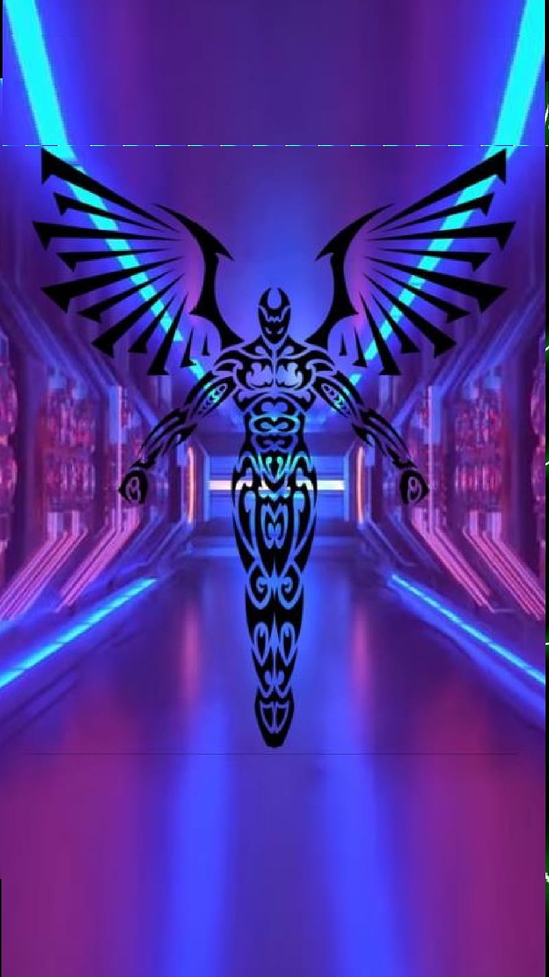 Guardian Angel, angel, desenho, future, guardian, neon, tribal, HD phone wallpaper