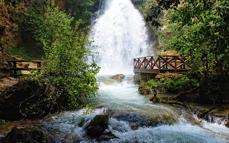 mountain waterfall, forest, Despotovac, Resavica, Serbia, HD wallpaper