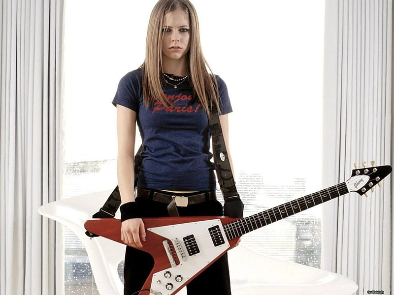 Avril Lavigne #9, pretty, female, babe, model, rock, black, bonito, woman, singer, punk, guitar, girl, avril lavigne, 2009, beauty, HD wallpaper