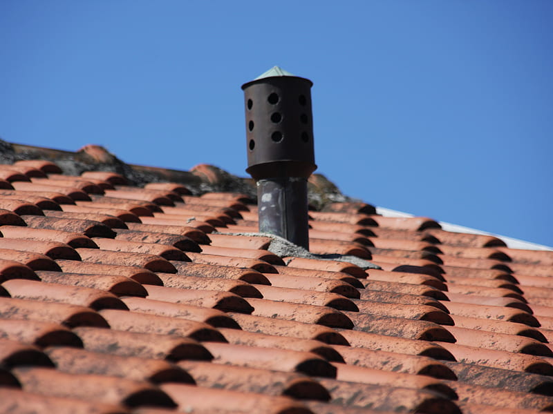 Roof-top, roof, sky, tile, chimney, HD wallpaper