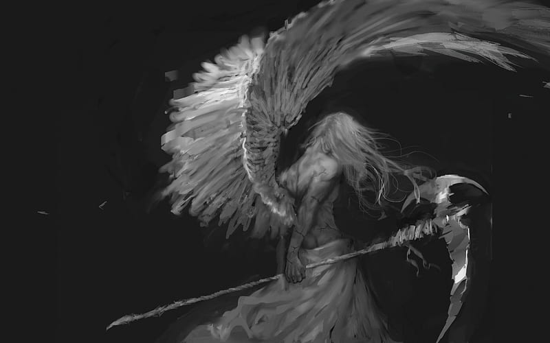 Angel of death, fantasy, death, wings, bloodylittleturd, angel, black, HD wallpaper