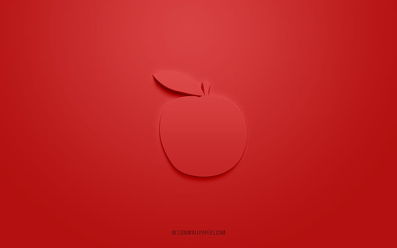 Red Apple 3d icon, red background, 3d symbols, Red Apple, Fruit icons, 3d icons, Red Apple sign, Fruit 3d icons, HD wallpaper
