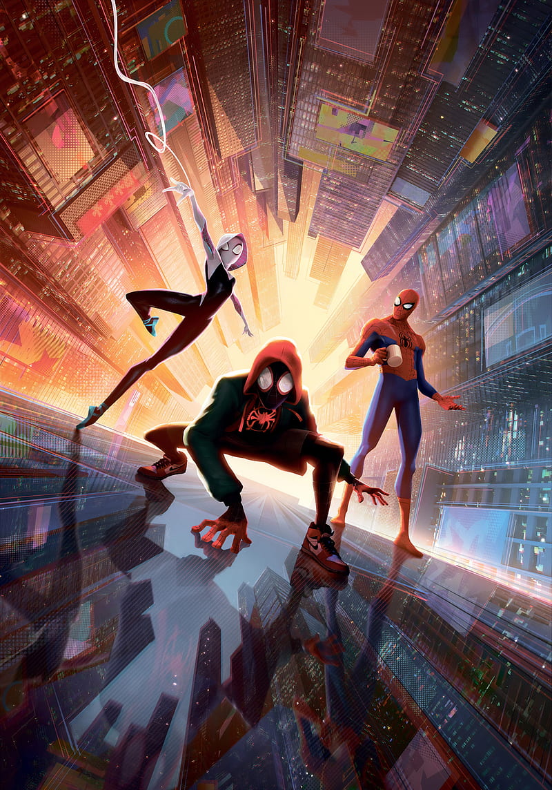 spider-gwen, miles morales, spider-man: into the spider-verse, animation, artwork, Movies, HD phone wallpaper