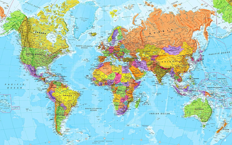 political map of the World, macro, world atlas, world map, artwork, World Map concept, political world map, background with world map, HD wallpaper