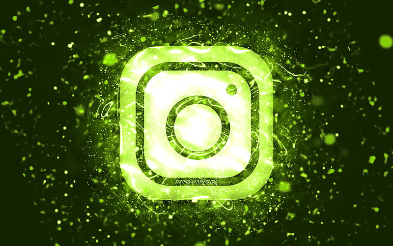 Instagram lime logo lime neon lights, creative, lime abstract background, Instagram logo, social network, Instagram, HD wallpaper