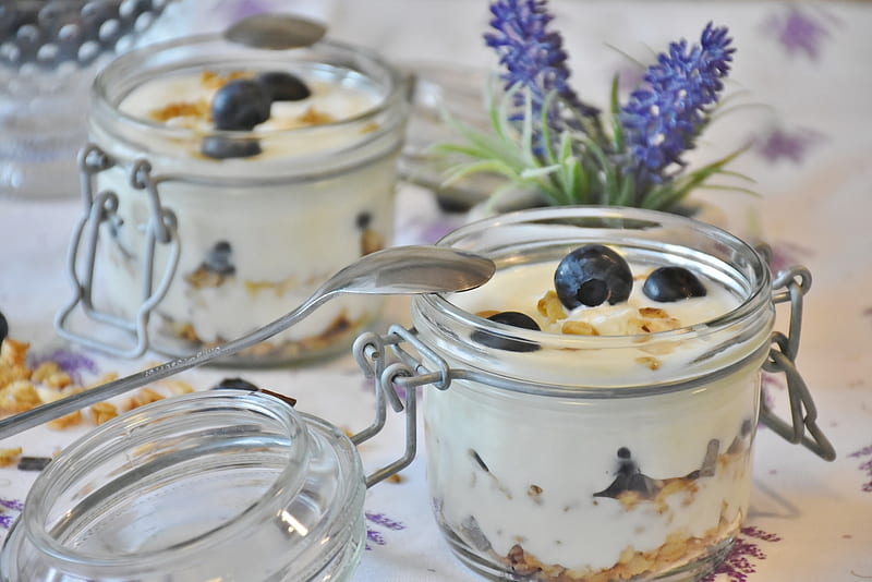 Blueberry Yoghurt, Blueberries, Dessert, Healthy, Yoghurt, Food, Delicious, HD wallpaper