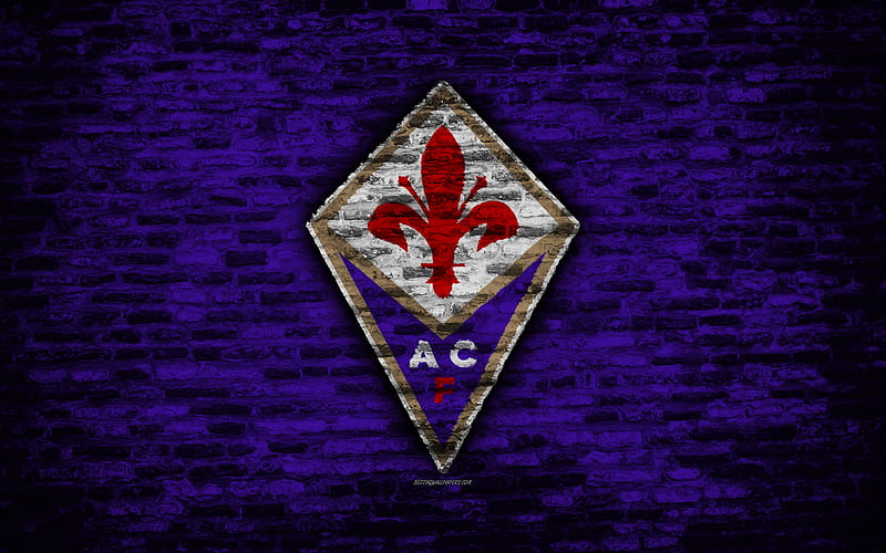 Fiorentina FC logo, brick wall, Serie A, football, Italian football club, soccer, ACF Fiorentina, brick texture, Florence, Italy, HD wallpaper