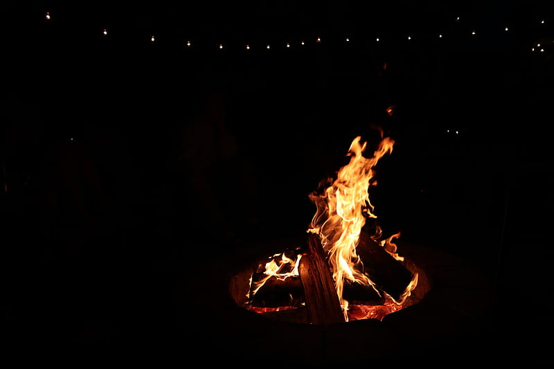 bonfire, fire, logs, black, HD wallpaper