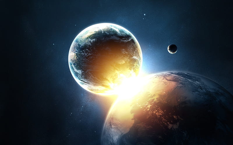 Planets Collide, Planetary Collision, HD wallpaper