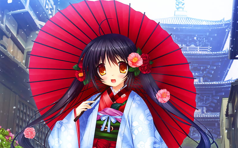 Little Busters, Sasami Sasasegawa, red umbrella, art, HD wallpaper
