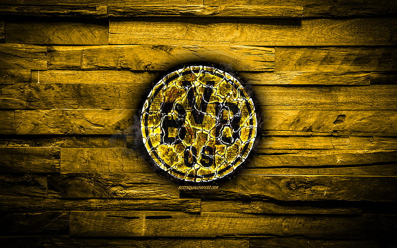 Borussia Dortmund FC, fiery logo, BVB, Bundesliga, yellow wooden background, german football club, grunge, Borussia Dortmund, football, soccer, Borussia Dortmund logo, fire texture, Germany, HD wallpaper