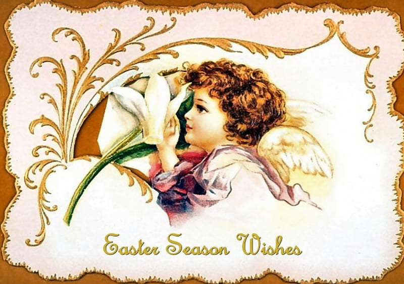 Easter Season Wishes 1, art, holiday, angel, illustration, artwork, Easter, painting, wide screen, lily, occasion, HD wallpaper