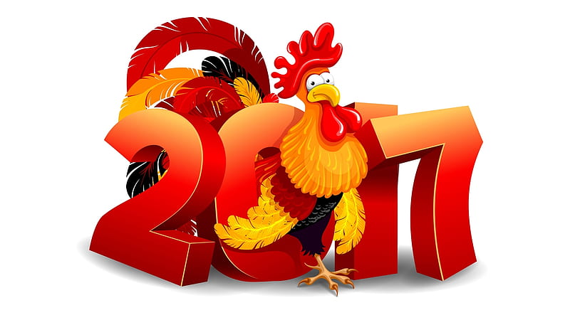 2017 Year of the Rooster, Year of the Rooster, rooster, chicken, New Year, bright, cartoon, Firefox Persona theme, HD wallpaper
