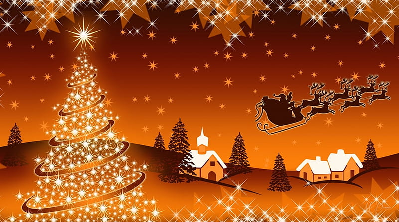 Santa Clause is Coming to Town, Christmas, Santa Clause, Saint Nick, church, trees, winter, snow, village, chapel, HD wallpaper